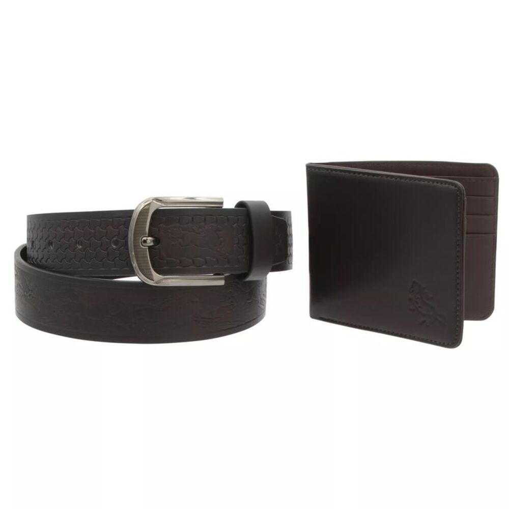 Canyon Sky Men's Leather Western Horse Embossed Belt and Wallet Set, Size 36